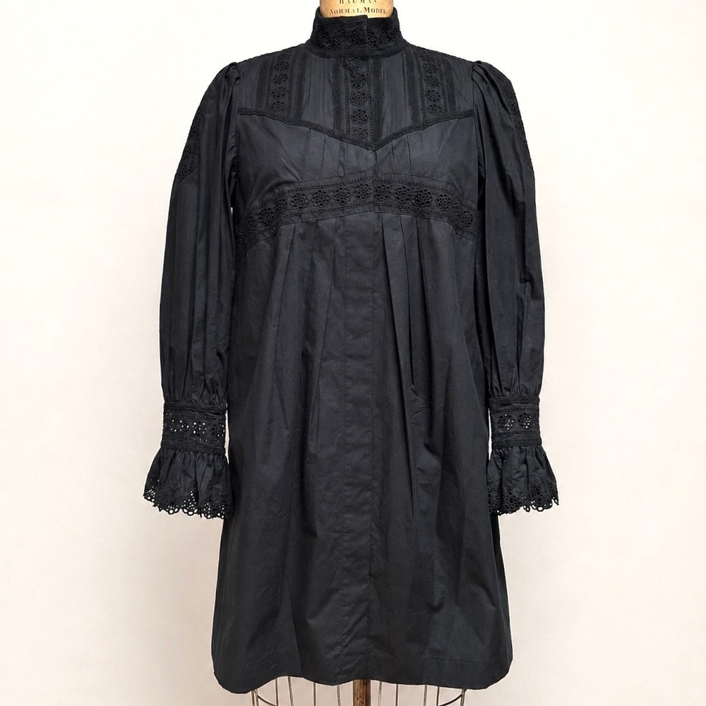Rebecca Taylor Black Eyelet Lace Mini Dress 6 Whimsygoth Victorian Dark Academia